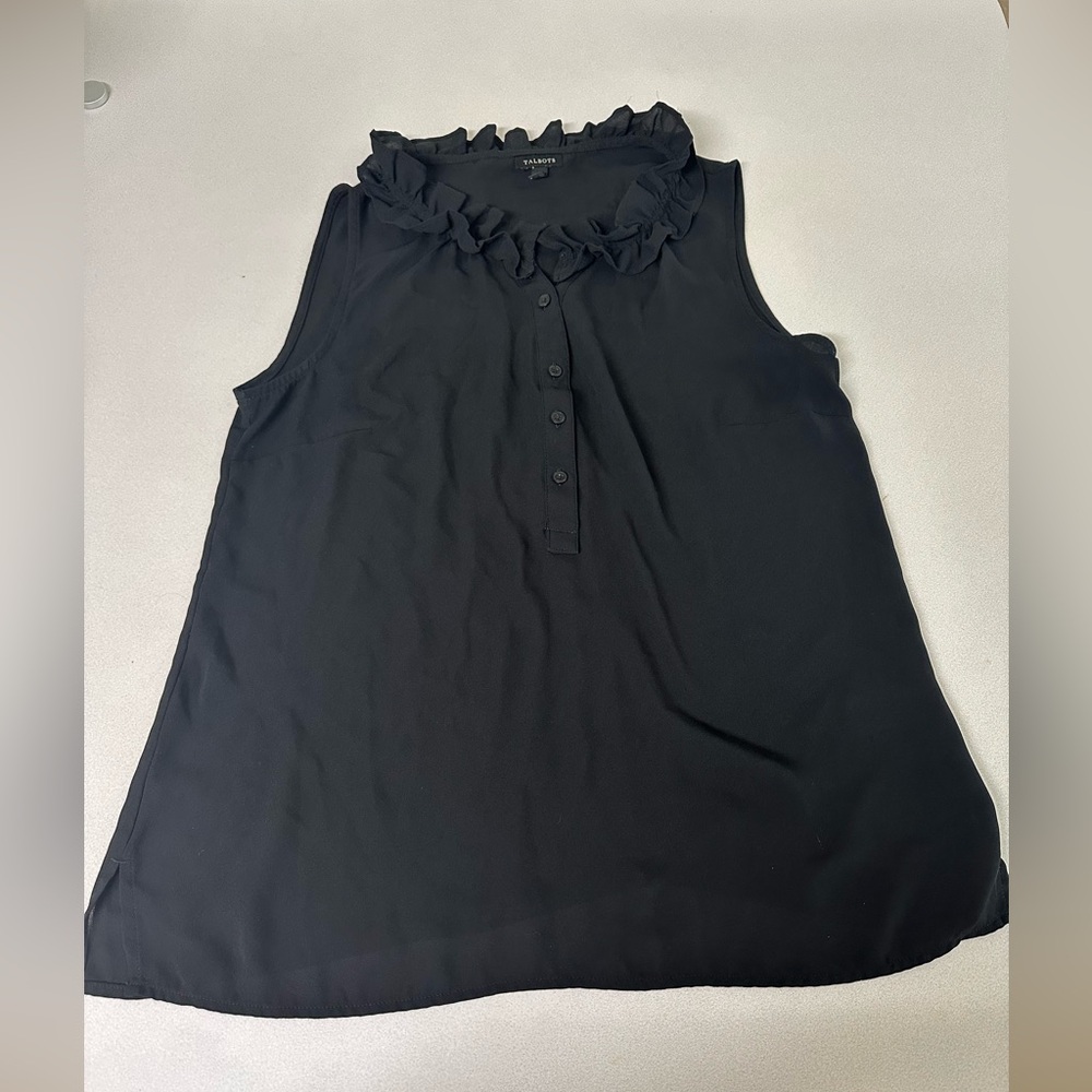 Talbots Black Ruffle-Neck Sleeveless Blouse